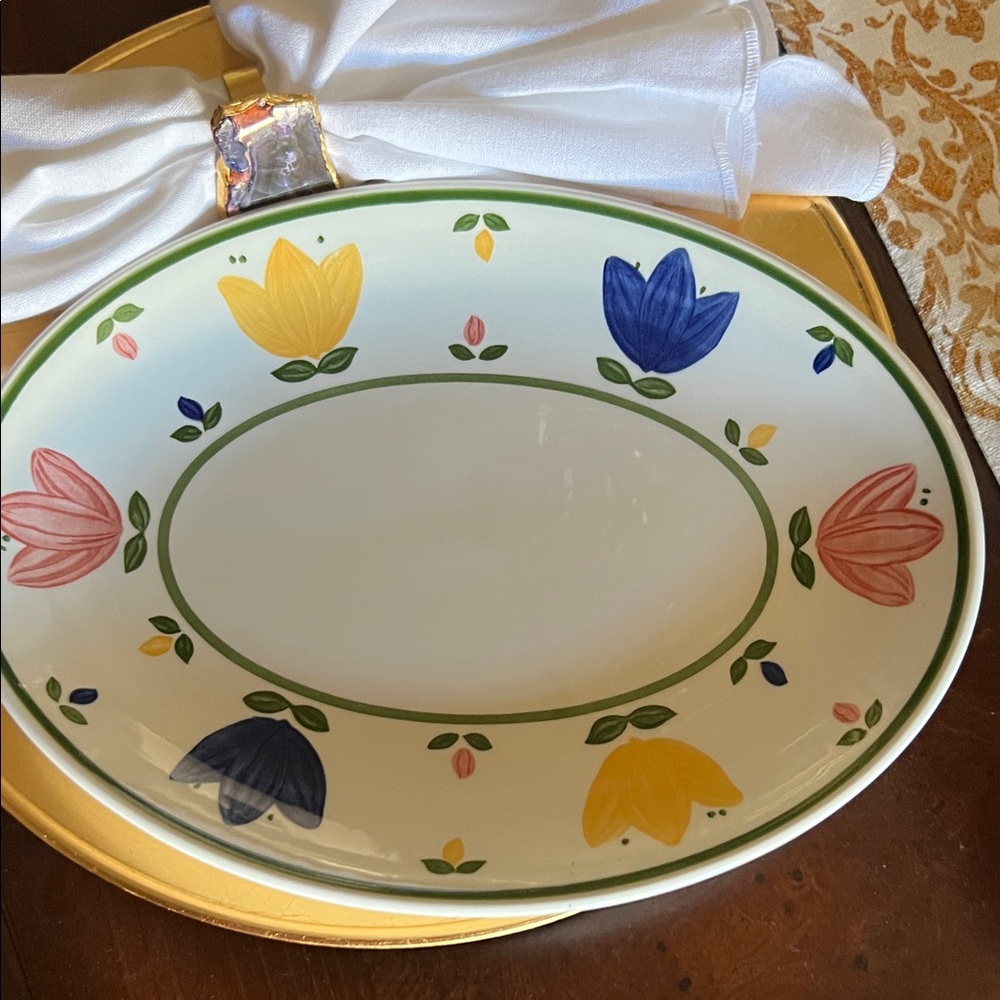 Johnson Brothers Floral Oval Platter with Blue, Yellow, and Pink Accents